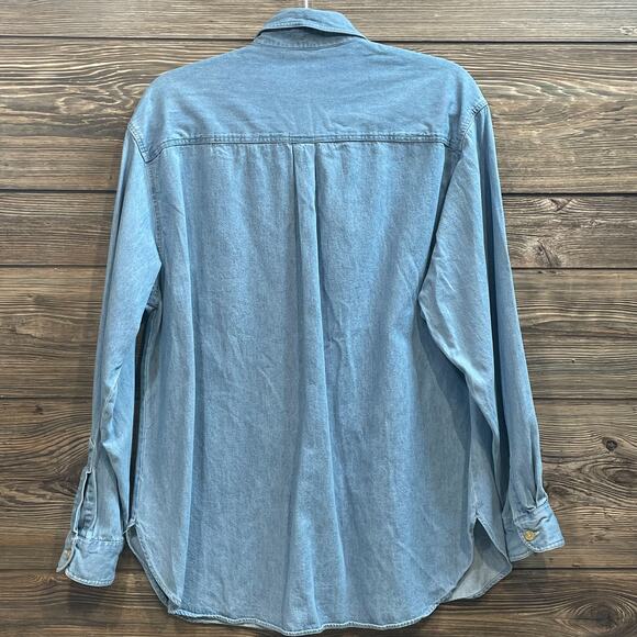 Foxcroft Blue Denim Shirt Button Down Collar Top Long Sleeve SZ 14 C101807 - Picture 2 of 7